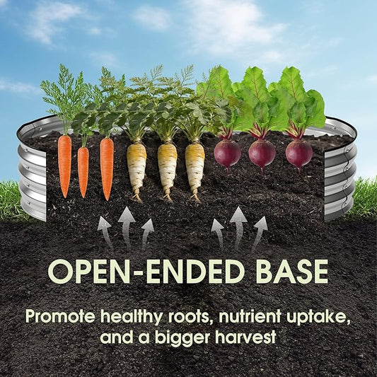 NEWBULIG Heavy-Duty Galvanized Oval Raised Garden Bed for Outdoor, Metal Planter Box with Open Base, Easy Assembly with Safe Edges for Vegetables/Flowers/Herbs