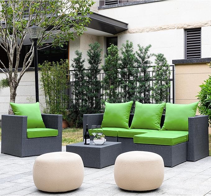 ARTPLAN Deep Seat Cushion with Backrest Set of 2 - All-Weather Outdoor Sofa Cushions for Sectionals-Polyester Fabric, Waterproof-High-Resilience Foam for Patio, Backyard Garden,Green
