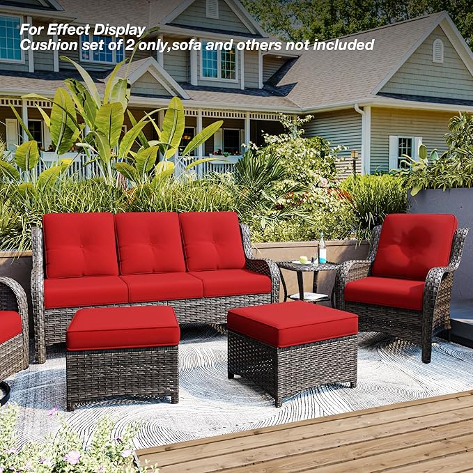 Joyside Outdoor Chair Cushions Set, 22x25/22x24 Inch Patio Furniture Deep Seat Cushions, Water Resistant & Thick Cushion, Outdoor Replacement Cushions for Seat and Sofa (Red, 1 Set)
