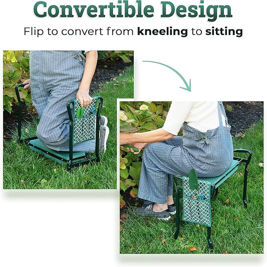 Garden Kneeler And Seat - Protects Your Knees, Clothes From Dirt & Grass Stains - Foldable Stool For Ease Of Storage - EVA Foam Pad - Sturdy and Lightweight - Bench Comes With A Free Tool Pouch!