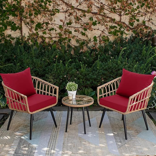 Waterproof Patio Cushions for Outdoor Furniture, Fade Resistant Back Pillow and Seat Cushion Set for Couch Replacements, 24 x 24 Inch, Red, Set of 2