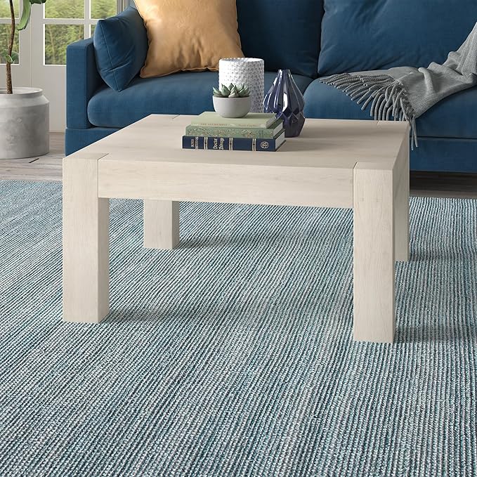 Henn&Hart 34" Square Coffee Table with Wood Top for Living Room, Family Room, Office, or Apartment, Alder White