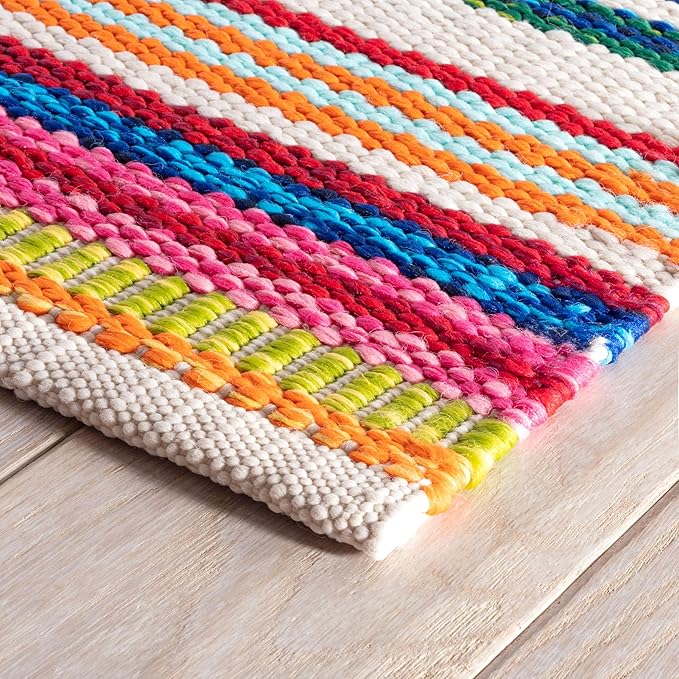 Dash and Albert Bright Stripe Indoor/Outdoor Area Rug - Runner - 2.5' x 8' Multi - Striped Handwoven Washable Accent Rug - Durable, Lightweight, Fade Resistant, High Traffic Areas Sunroom, Kitchen