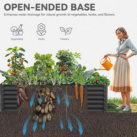 YITAHOME 6x3x2ft Raised Garden Bed Kit, Galvanized Raised Bed with Gloves & Support Rod, Outdoor Patio Planter Box for Plants Vegetables Flowers, Black