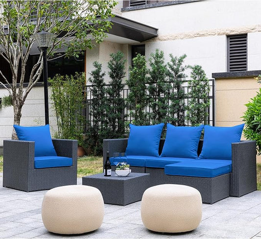 ARTPLAN Outdoor Deep Seat Cushion Set for Wicker Chair,Set of 2,Seat:24"x 24" x 4",Back:22" W x 24",100% Foam,Water Repellant, Fade Resistant,Cushion Replacements for Patio Furniture,Navy Blue