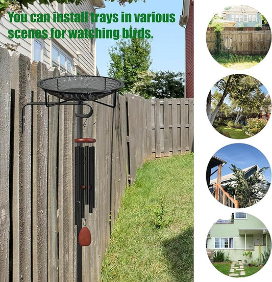 CQAIRIOU Wall Mounted Bird Feeder Tray,11.8" Stainless Steel Large Fence Tree Mount Birds Feeder for Outside Wild Birds, Table Mountable Platform Bird Feeder Mesh Seed Tray with Hanging Hook
