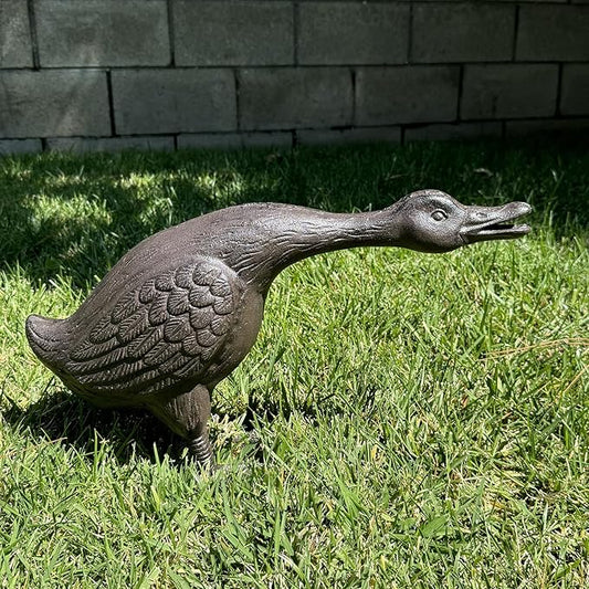 Vintage Cast Iron Goose Statue (18" Tall) - Handcrafted Feather Details, Realistic Garden Lawn Decor, Heavy Duty Outdoor Sculpture HC3267
