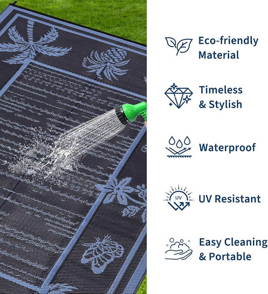 Garvee Outdoor Rug 8x10 Waterproof for Patios, Reversible Plastic Straw Rug, Tropical Leaf Indoor Outdoor Rugs, Large Area Rug for RV, Camping, Deck, Picnic Mat, Outside Carpet