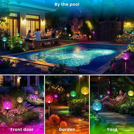 GIGALUMI Solar Garden Lights 6 Pack, Solar Lights Outdoor Decorative Waterproof, Outdoor Solar Lights for Yard Decorations, Multi-Colored Changing Garden Globe Cracked Glass Ball with LED Lights