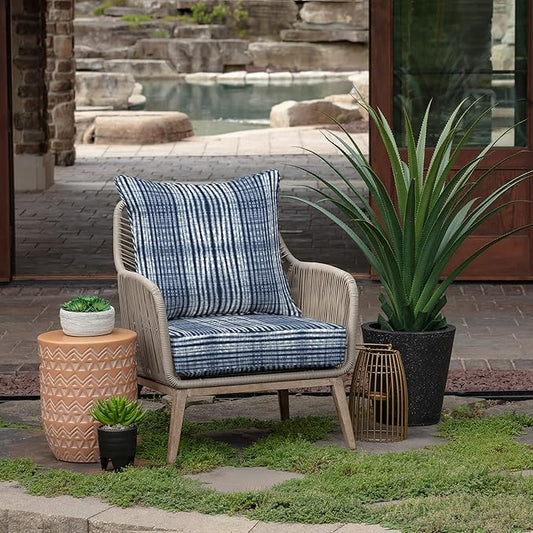 Arden Outdoor Deep Seat Cushion Set (2-Pack), 24 in x 24 in, Weather-Proof, Rain-Proof, Fade Resistant Patio Cushion for Chair, Sofa, and Couch Blue Shibori Stripe