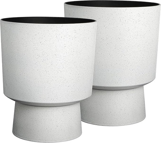 16.75"H Urn-Style Tall Planters, 2-Pack Modern Large Flower Pots for Outdoor Indoor, 2-in-1 Design Plant Containers for Garden Patio Yard Balcony Porch or Home Decor, White Terrazzo, UV-Protect
