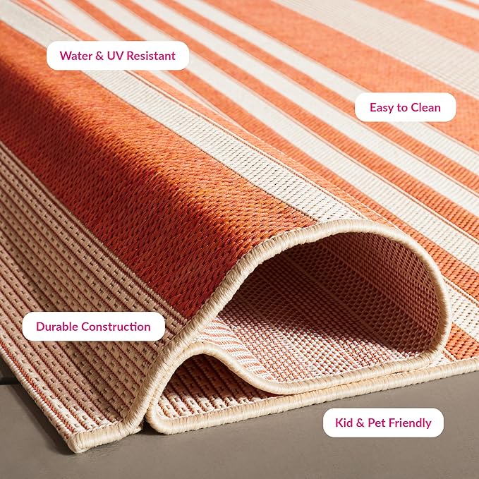 SAFAVIEH Courtyard Collection 2'3" x 16' Terracotta/Beige CY6062 Stripe Indoor/ Outside Waterproof Easy cleansingPatio Backyard Mudroom Runner Mat