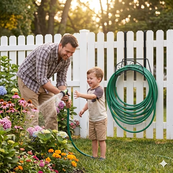 Garden Hose Holder for Outside Yard Hang Over The Door and Fence, Holds Up to 150Ft (2PCS Black)