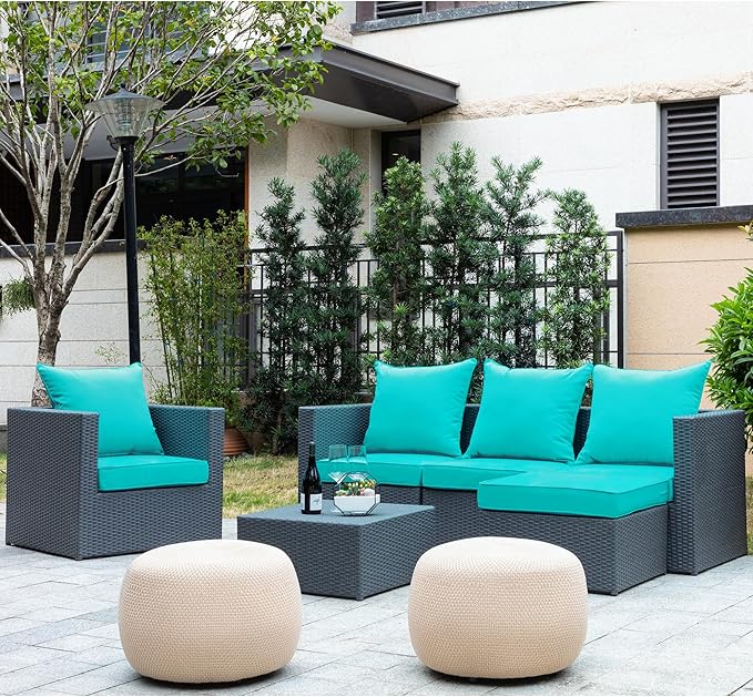 ARTPLAN Deep Seat Cushion with Backrest Set of 2 - All-Weather Outdoor Sofa Cushions for Sectionals-Polyester Fabric, Waterproof-High-Resilience Foam for Patio, Backyard Garden,Teal