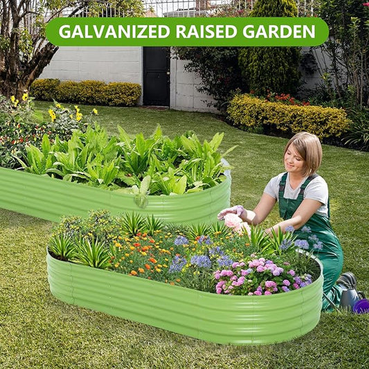 Galvanized Raised Garden Bed, 8×4×1FT Thickening Planter Boxes Outdoor, Raised Beds for Gardening, Easy Assembly Large Garden Bed for Vegetables, Fruits, Flowers (Green, 2-Pack)