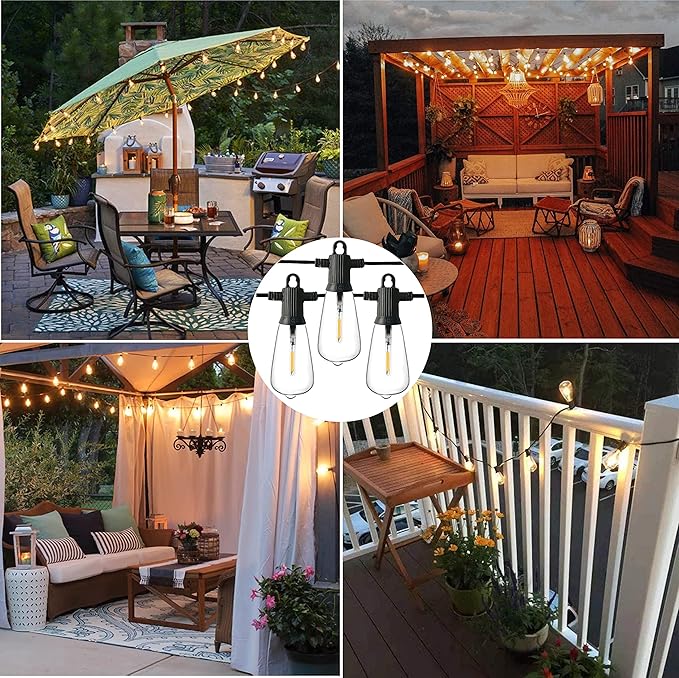 ZOTOYI Outdoor String Lights 150 FT, Waterproof IP65 Outdoor Lights for Patio with 76 Edison ST38 LED Bulbs(3 Spare), Plastic LED String Lights for Outside, Bistro, Cafe, Backyard, Garden 2700K