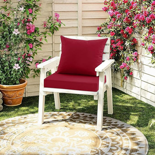 Waterproof Patio Cushions for Outdoor Furniture, Fade Resistant Back Pillow and Seat Cushion Set for Couch Replacements, 24 x 24 Inch, Red, 1 Set