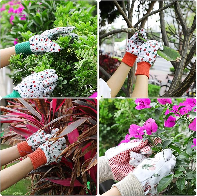 Geiserailie 4 Pairs Garden Gloves for Women Floral Gardening Work Gloves Soft Breathable Yard Cleaning, Fishing, Gardening, Weeding, Planting, Watering