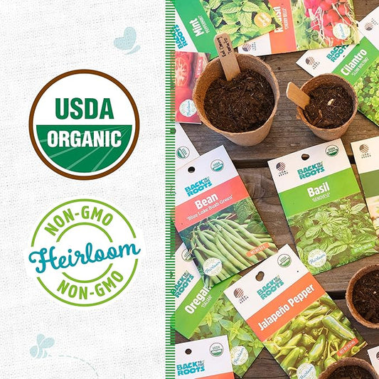 Back to The Roots Organic Seed Bundle - Herbs and Vegetables Variety Pack for Planting - Assorted Non-GMO Seed Mix for Beginner Indoor and Outdoor Gardening, (Pack of 20)