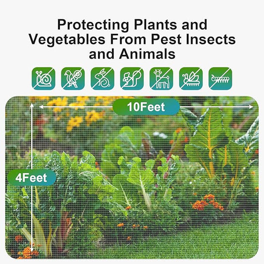 Garden Netting Pest Barrier: 4'x10' Fine Bug Netting for Garden Protection Row Cover Raised Bed Screen Mesh Greenhouse Mosquito Net, Protecting Tree Plants Vegetable Flowers Fruits