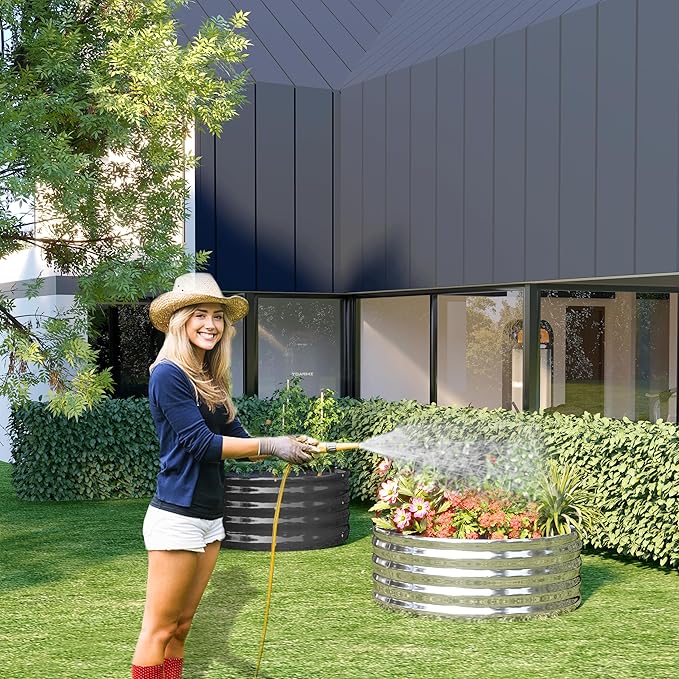 2PCS 3x3x1FT Galvanized Raised Garden Bed Kit,Vegetable Boxes-Round Metal Flower Box,Large Planter Raised Beds Outdoor Garden for Planting,Fruit,Herb-Sliver