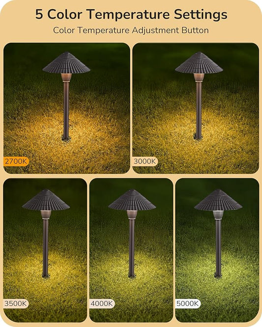 EDISHINE 5CCT Low Voltage Landscape Lights, 12 Pack 2700K-5000K LED Landscape Path Lights, 12V AC/DC 3W 160LM Die-Cast Aluminum Waterproof Outdoor Pathway Lighting for Sidewalk Garden Yard, ETL Listed