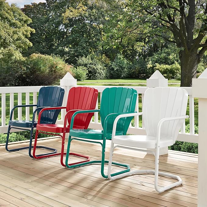Crosley Furniture Ridgeland 2-Piece Outdoor Chair Set, Retro Metal Patio Chairs for Dining, Porch, Deck, Red