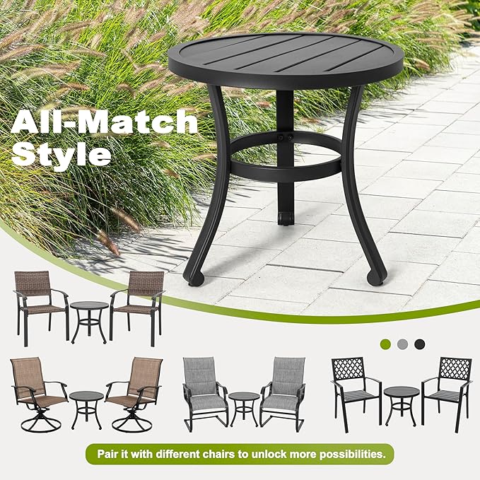 NUU GARDEN 3 Piece Outdoor Bistro Set, Iron Swivel Chairs with Red Cushions and 20" Round Bistro Table, Powder-Coated Iron Frame for Patio, Deck, Garden, Backyard, Black