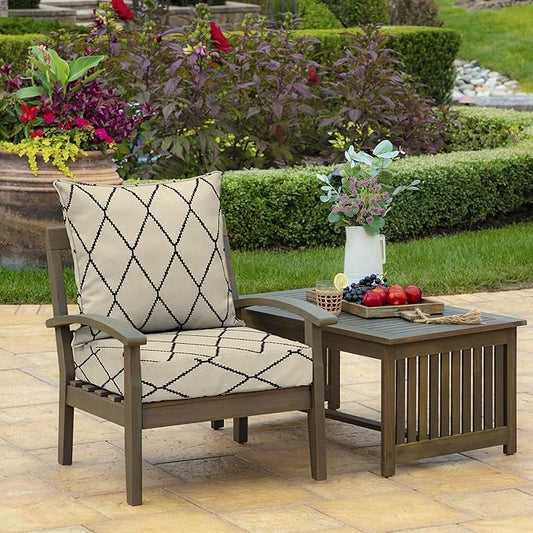 Arden Outdoor Foam Deep Seat Cushion Set, 24 in x 24 in, Weather-Proof, Rain-Proof, Fade Resistant Patio Cushion, Bottom and Back Cushion for Chair, Sofa, and Couch Tan Diamond Trellis