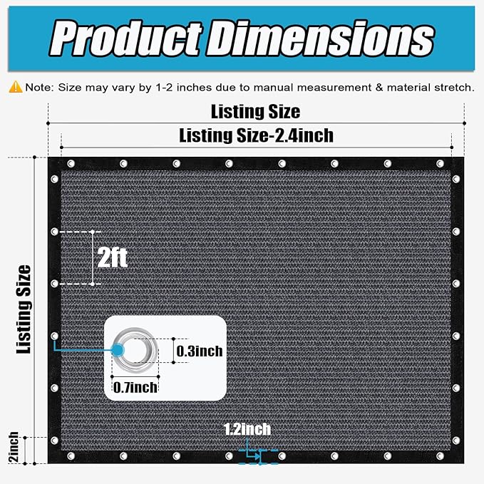 Amagenix 90% Sun Shade Cloth with Grommets, 3' x 16' Pergola Replacement Shade Cover Canopy Privacy Screen for Outdoor Patio Garden, Blue Gray (We Customized)