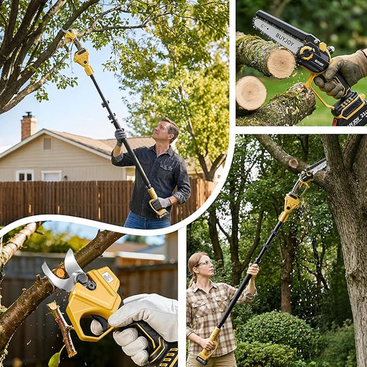 BUYJOY 4-in-1 Electric Pruning Shears & 6 Inch Pole Saw Combo, 1.8" Cutting Diameter Cordless Pruner, 2×4.0Ah Batteries, Adjustable Branch Cutter for Tree Trimming and Garden Pruning