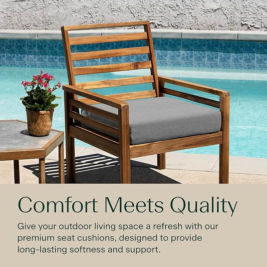 Honeycomb Outdoor Set of 2 Seat Pads, 20 x 20, Textured Solid Platinum Grey Dining Chair Cushions for Patio Furniture