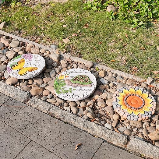 Garden Décor Stepping Stones Outdoor - Resin Butterfly Decorative Stone Bright Color Memories Pavers Outdoor for Garden Yard 10 * 10 * 0.75 Inch