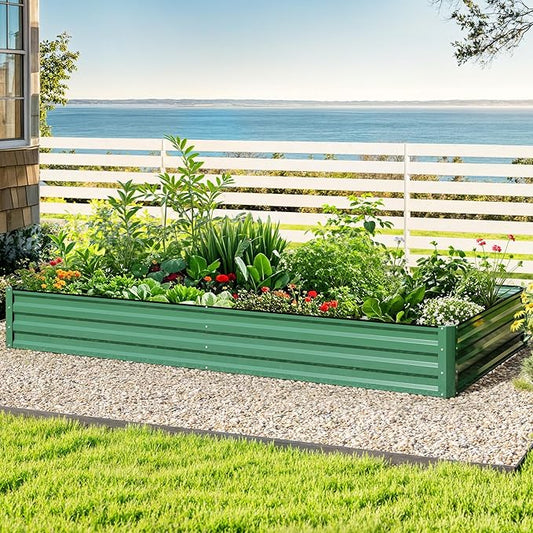 DWVO 2pcs 8 x 4 x 1 FT Raised Garden Bed Kit, Outdoor Galvanized Flower Bed with Safety Rubber and Gloves, Large Metal Planter Box for Vegetables, Flowers, Herbs, Fruits, Green