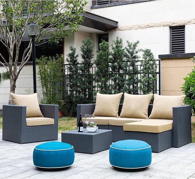 ARTPLAN Deep Seat Cushion with Backrest Set of 2 - All-Weather Outdoor Sofa Cushions for Sectionals-Polyester Fabric, Waterproof-High-Resilience Foam for Patio, Backyard Garden,Beige