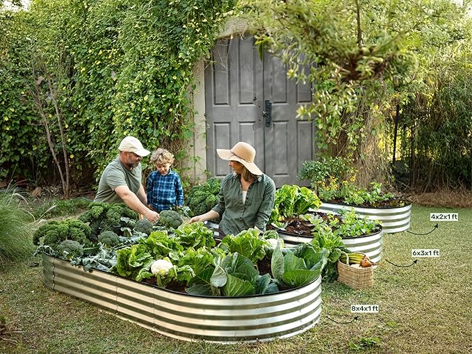 Plant & Plot Galvanized Raised Garden Beds Outdoor // 8×4×1 ft (2-Pack) Planter Raised Beds for Gardening, Vegetables, Flowers // Large Metal Garden Box // Patented Tool-Free Design (Gray)