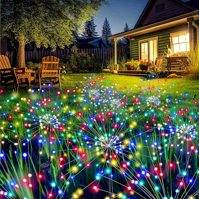 GIGALUMI Garden Decor Outdoor Lights 120LED 8Pack, Solar Garden Lights Outside Fairy Firework Decorative,Solar Powered for Yard Pathway Flowerbed Planter Balcony Patio 4th of July Decor (Multicolar