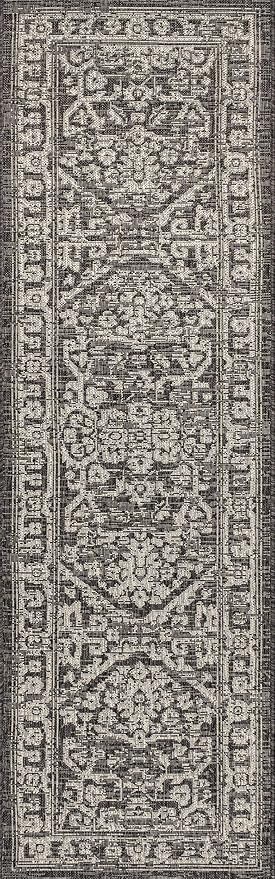 JONATHAN Y Boho Medallion Indoor Outdoor Runner Rug 2X10 Black/Gray, Malta Textured Weave for Backyard, Patio, Porch, Easy-Cleaning, High Traffic, Pet-Friendly, Non-Shedding (SMB104C-210)