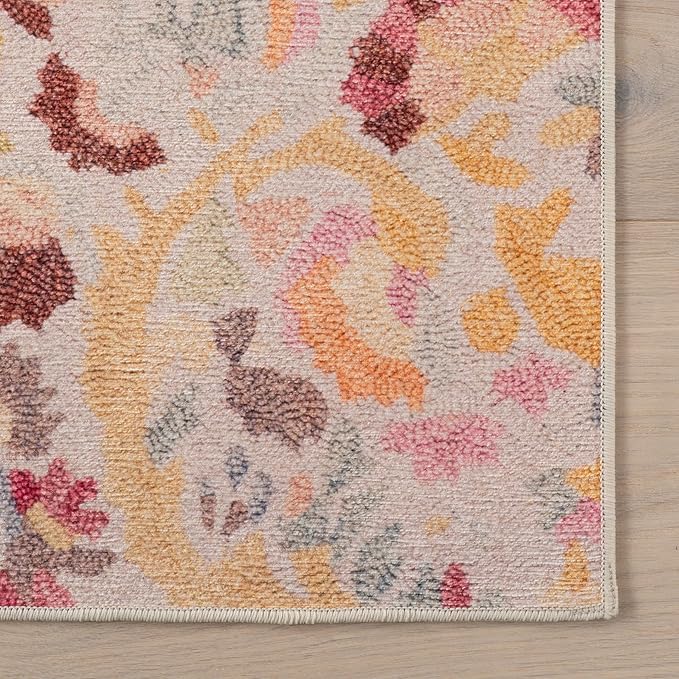 Dash & Albert INES Multi Machine Washable Rug, 9.5 X 13.5 Feet, Multicolored/Yellow Floral Pattern