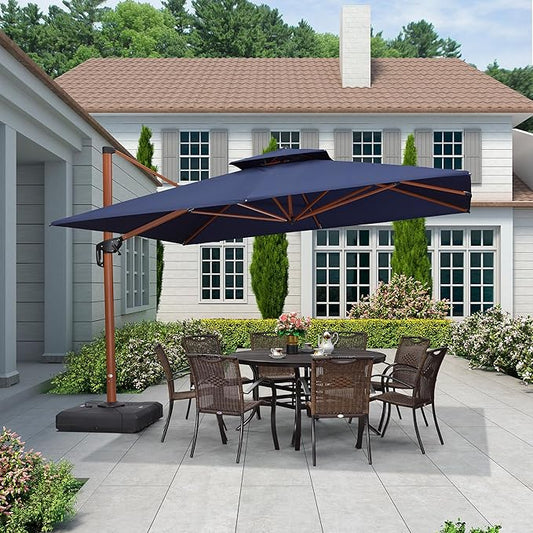 PURPLE LEAF 11ft Patio Umbrella Outdoor Square Umbrella Large Cantilever Umbrellas Windproof Offset Umbrellas Heavy Duty Sun Umbrella for Garden Deck Pool Patio, Navy Blue