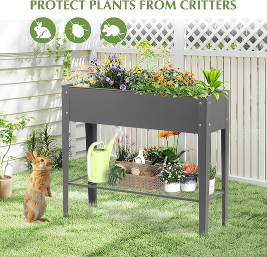 DDK Outdoor Heavy Duty Metal Raised Garden Bed with Legs (Dark Gray)