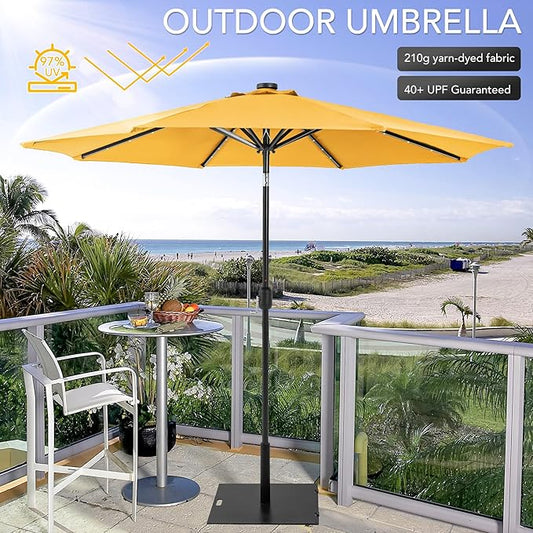 Sundale Outdoor 9FT 32 LED Lighted Patio Umbrella with Solar Powered, Table Market Umbrella with Crank & Push Button Tilt for Garden, Deck, Backyard, Pool, 8 Steel Ribs(Yellow)