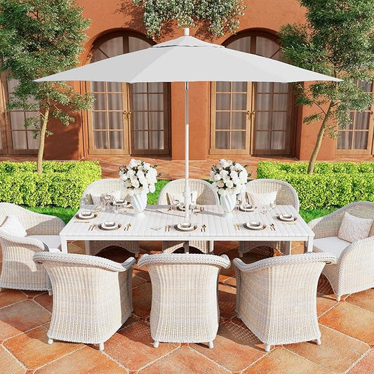 California Umbrella 11Ft Premium Patio Umbrella, Hand-Crank, Tilt-Collar, White Frame, Solution Dyed White Fabric