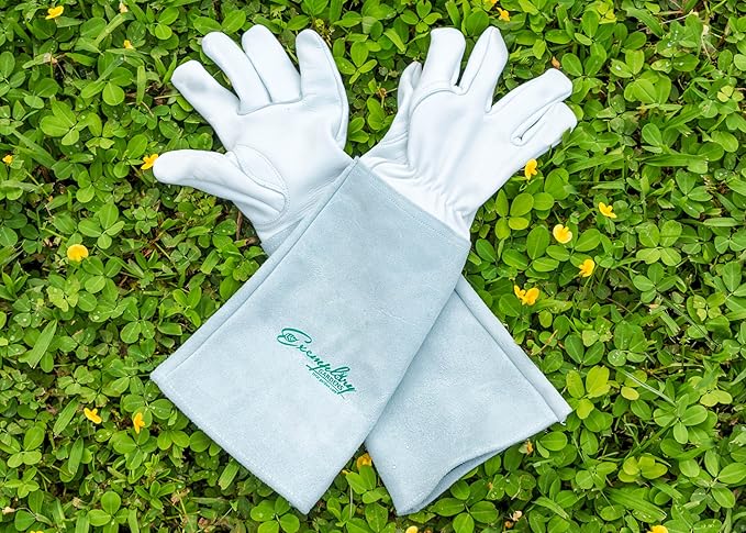 Rose Pruning Gloves for Men and Women - Thorn Proof Goatskin Leather Gardening Gloves with Gauntlet (Medium,Natural)