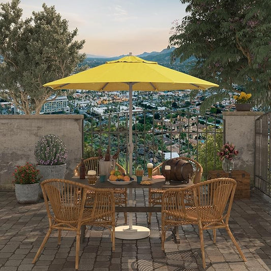 California Umbrella 7.5' Rd Aluminum Patio Umbrella, Crank Lift, Auto Tilt, White Finish