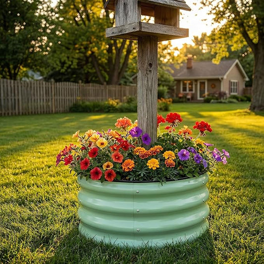 SnugNiture 3 Pcs 2x2x1ft Round Galvanized Raised Garden Bed Kit Outdoor, Metal Planter Box for Planting Plants Vegetables, Green