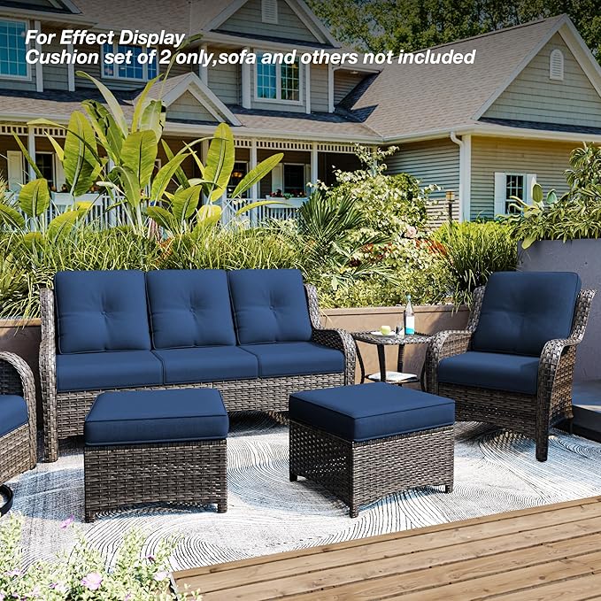 Joyside Outdoor Chair Cushions Set, 22x25/22x24 Inch Patio Furniture Deep Seat Cushions, Water Resistant & Thick Cushion, Outdoor Replacement Cushions for Seat and Sofa (Blue, 6 Set)