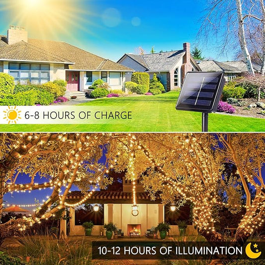 2 Pack 480 LED Solar String Lights for Outside, 170 FT Super Long Solar Chrismas Lights Outdoor with 8 Modes & Memory Function, Waterproof Twinkle Light for Xmas Tree Party Decorations (Warm White)