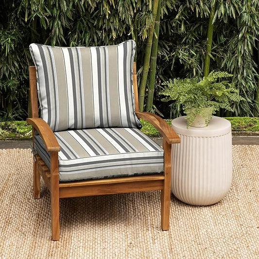 Arden earthFIBER Outdoor Deep Seat Cushion Set (2-Pack), 24 in x 24 in, Weather-Proof, Rain-Proof, Fade Resistant Patio Cushion for Chair, Sofa, and Couch Taupe Grey Boardwalk Stripe