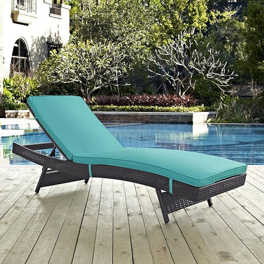 Modway Convene Wicker Rattan Outdoor Patio Chaise Lounge Chair in Espresso Turquoise